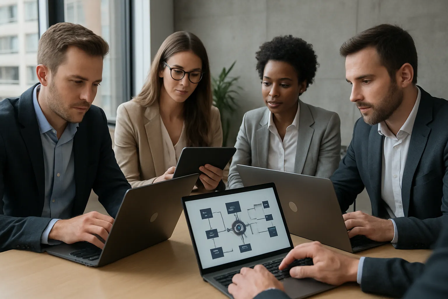 Équipe PME utilisant un agent ia prospection pour préparer des rendez-vous